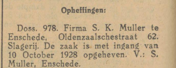 Oldenzaalsestraat 62 S.K.Muller krantenbericht Tubantia Tubantia  12-11-1928.jpg