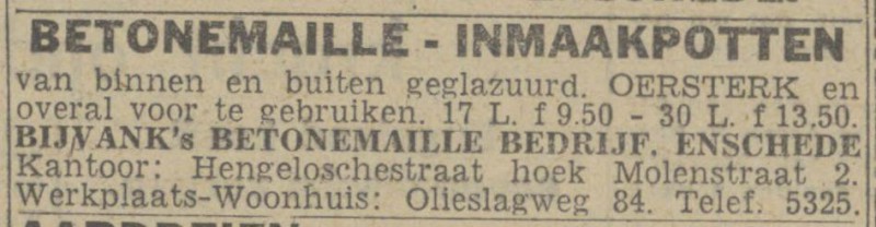 Molenstraat 2 hoek Hengelosestraat Bijvank's Betonemaille Bedrijf advertentie 9-10-1943.jpg