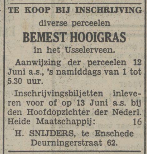 Deurningerstraat 62 H. Snijders Hoofd-Opzichter Ned. Heide Maatschappij advertentie Tubantia 11-6-1930.jpg