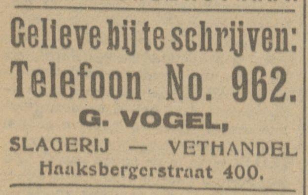 Haaksbergerstraat 400 slagerij G. Vogel advertentie Tubantia 9-4-1924.jpg