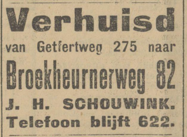 Getfertweg 275 J.H. Schouwink telefoon 622 advertentie Tubantia J.H. Schouwink.jpg