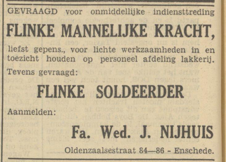 Oldenzaalsestraat 84-86 Fa. Wed. J. Nijhuis advertentie Tubantia 7-10-1950.jpg