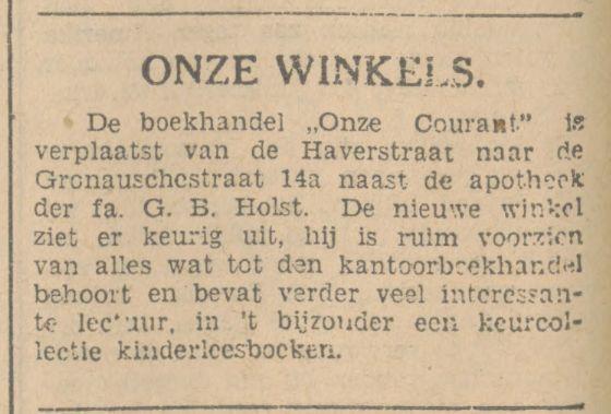 Haverstraat 15a Boekhandel Onze Courant krantenbericht  Tubantia 9-1-1931.jpg