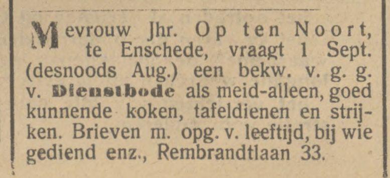 Rembrandtlaan 33 Jhr. Op ten Noort advertentie Tubantia 16-7-1912.jpg