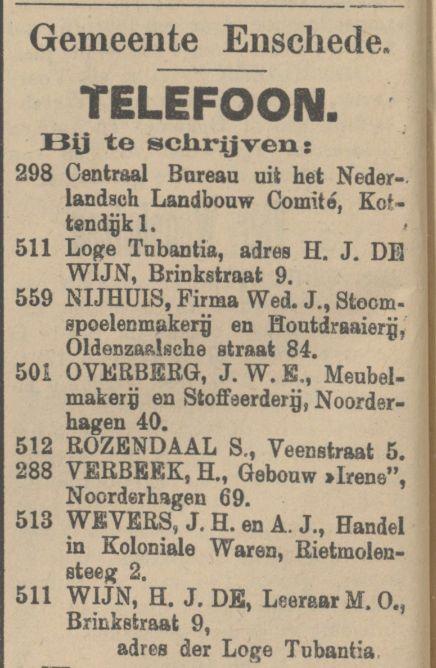 Noorderhagen 40 J.W.E. Overberg Meubelmakerij en Stoffeerderij advertentie Tubantia 19-2-1910.jpg