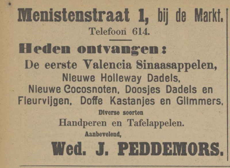 Menistenstraat 1 Wed. J. Peddemors advertentie Tubantia 1-11-1913.jpg