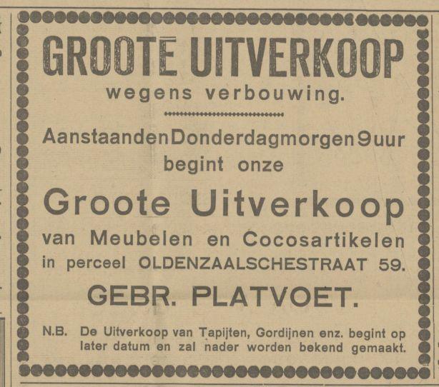 Oldenzaalsestraat 59 Gebr. Platvoet advertentie Tubantia 18-6-1924.jpg
