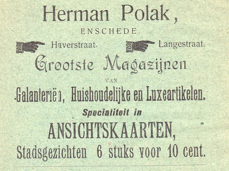 Langestraat hoek Haverstraat advertentie 1904 warenhuis Herman Polak.jpg