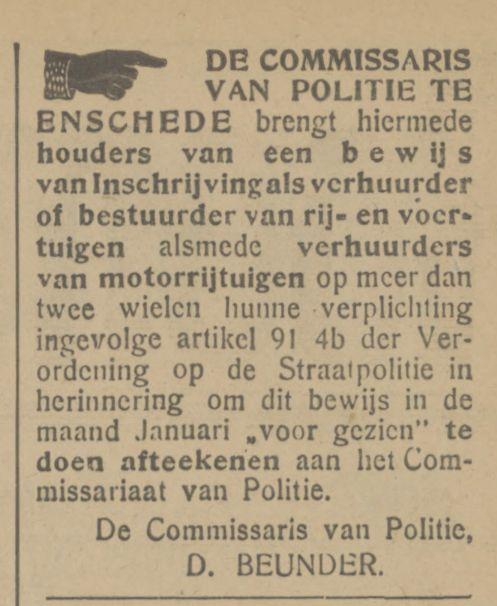 Haaksbergerstraat Commissaris van Politie D. Beunder advertentie Tubantia 14-1-1924.jpg