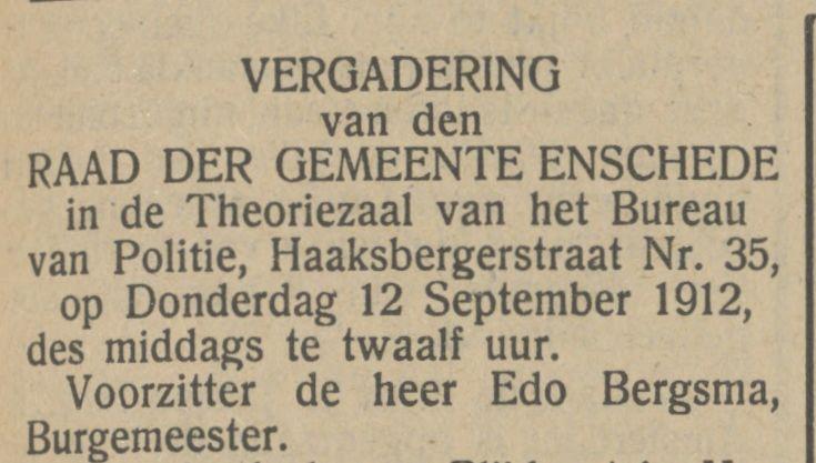 Haaksbergerstraat 35 Bureau van Politie advertentie Tubantia 13-9-1912.jpg