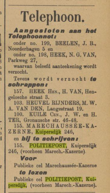 Kuipersdijk 246 Publieke cel Politiepost voorheen marechausseekazerne advertentie Tubantia 13-1-1903.jpg