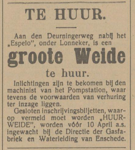 Deurningerweg Pompstation waterleiding advertentie Tubantia 7-4-1915.jpg