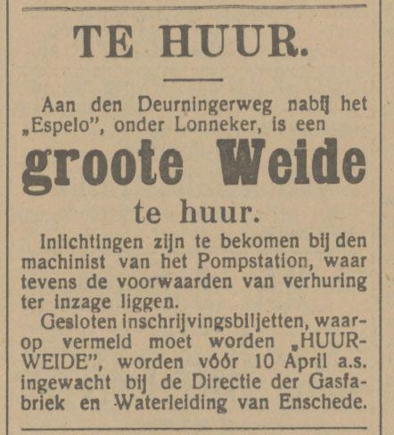 Deurningerweg Pompstation waterleiding advertentie Tubantia 7-4-1915.jpg