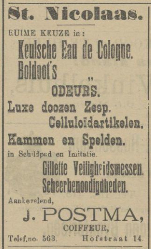 Hofstraat 14 J. Postma coiffeur advertentie Tubantia  1-12-1910.jpg