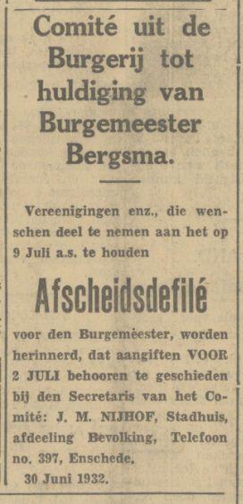 Stadhuis Enschede afd Bevelking telefoon 397 advertentie Tubantia 30-6-1932.jpg