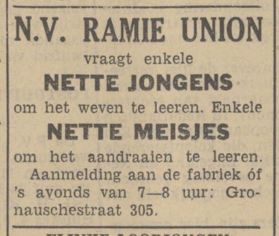 Gronauscheweg 305 N.V. Ramie Union advertentie Tubantia 9-8-1939.jpg