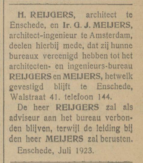 Walstraat 41 H. Reijgers architect advertentie Tubantia 1-8-1923.jpg