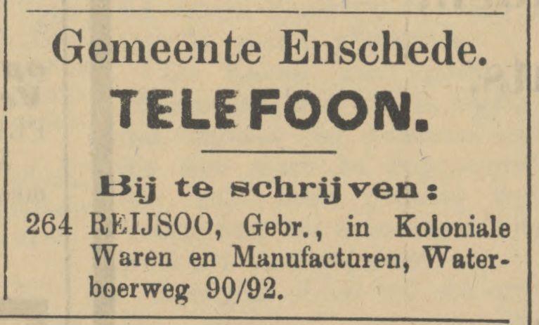 Waterboerweg 90-92 Gebr. Reijsoo Koloniale Waren en Manufacturen advertentie Tubantia 2-6-1908.jpg