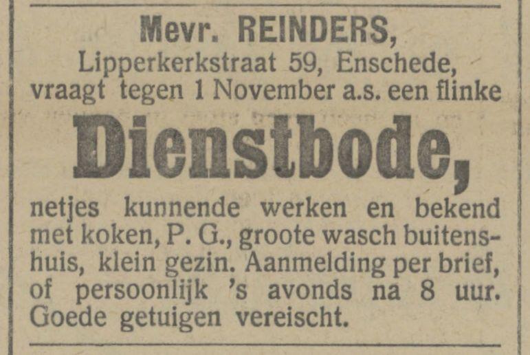 Lipperkerkstraat 59 Mevr. Reinders advertentie Tubantia 25-9-1913.jpg