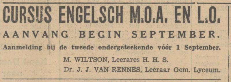 Dr. J.J. van Rennes Leeraar Gem. Lyceum advertentie Tubantia 21-7-1934.jpg