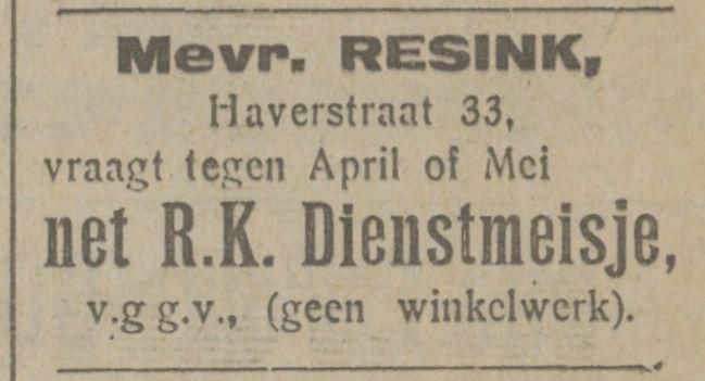 Haverstraat 33 Mevr. Resink advertentie Tubantia 8-2-1924.jpg