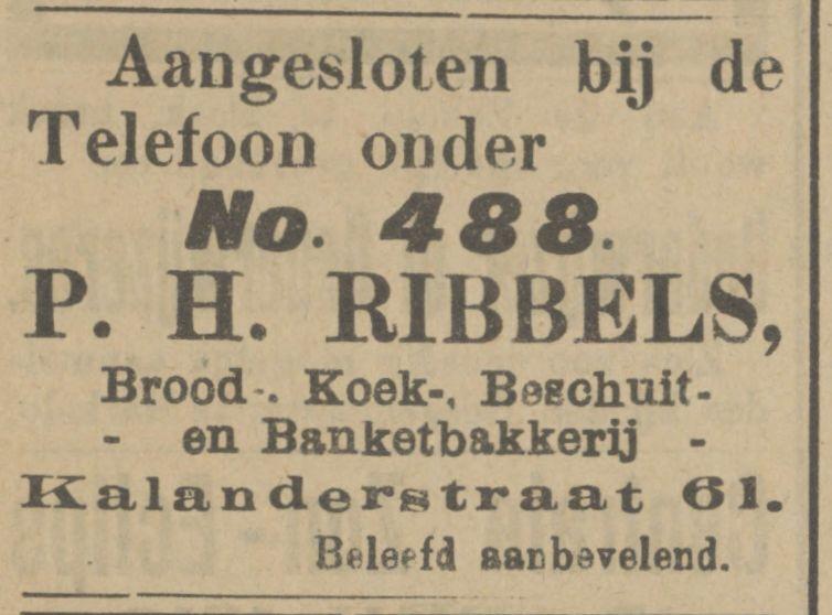 Kalanderstraat 61 P.H. Ribbels bakkerij advertentie Tubantia 11-4-1912.jpg