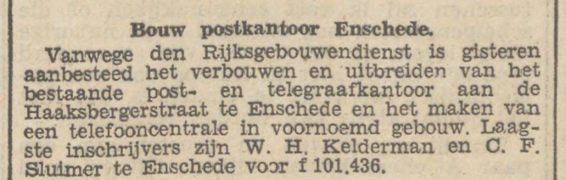 Haaksbergerstraat post- en telegraafkantoor krantenbericht 18-11-1931.jpg