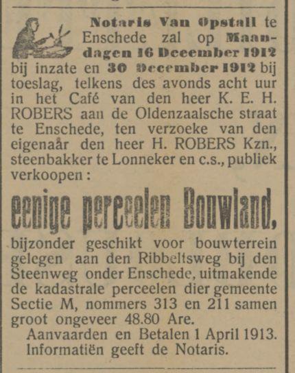 Ribbeltsweg Steenweg H. Robers Kzn. steenbakker advertentie Tubantia 30-11-1912.jpg