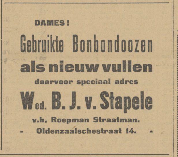 Oldenzaalschestraat 14 Wed. Roepman Straatman advertentie Tubantia 26-11-1926.jpg