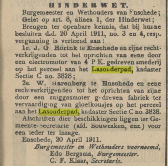Lasonderpad smederij Rörink krantenbericht Tubantia 22-4-1921.jpg