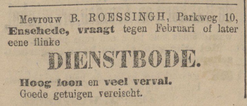 Parkweg 10 Mevr. B. Roessingh advertentie Tubantia 23-1-1905.jpg