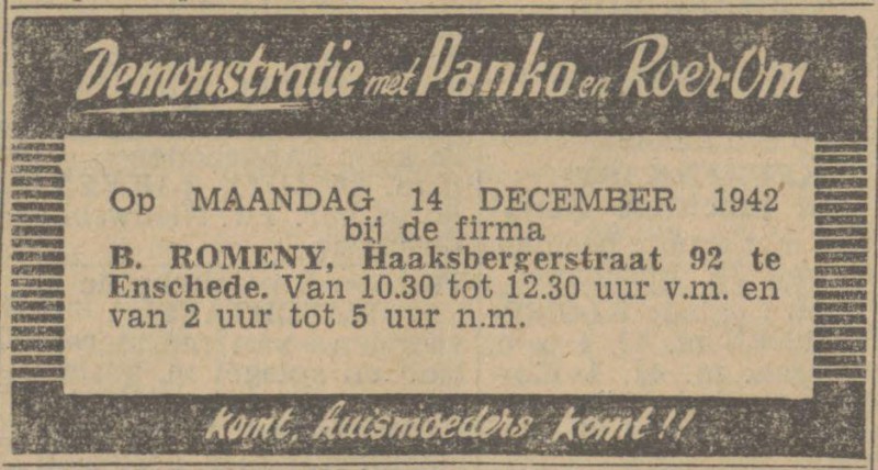 Haaksbergerstraat 92 B. Romeny advertentie Tubantia 12-12-1942.jpg
