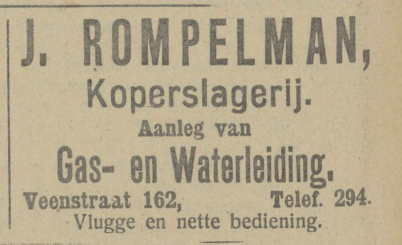 Veenstraat 162 J. Rompelman Koperslagerij advertentie Tubantia 26-7-1913.jpg