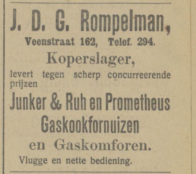 Veenstraat 162 J.D.G. Rompelman Koperslager advertentie Tubantia 2-7-1913.jpg