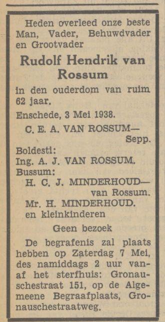 Gronauschestraat 151 Rudolf Hendrik van Rossum overlijdensadvertentie Tubantia 4-5-1938.jpg