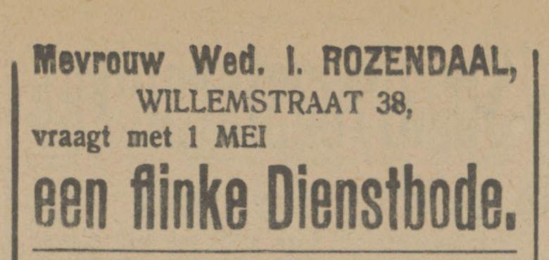 Willemstraat 38 Mevr. Wed. I. Rozendaal advertentie Tubantia 5-2-1914.jpg