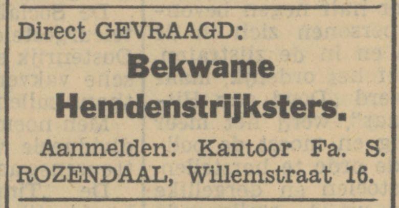 Willemstraat 16 kantoor Fa. S. Rozendaal advertentie Tubantia 12-9-1933.jpg