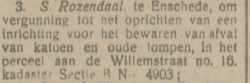 Willemstraat 16  S. Rozendaal krantenbericht Tubantia 24-8-1918.jpg