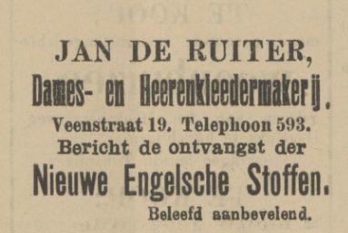 Veenstraat 19 Jan de Ruiter Dames- en Heeren Kleedermakerij advertentie Tubantia 16-2-1911.jpg