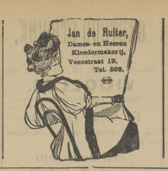 Veenstraat 19 Jan de Ruiter Dames- en Heeren Kleedermakerij advertentie Tubantia 25-8-1910.jpg