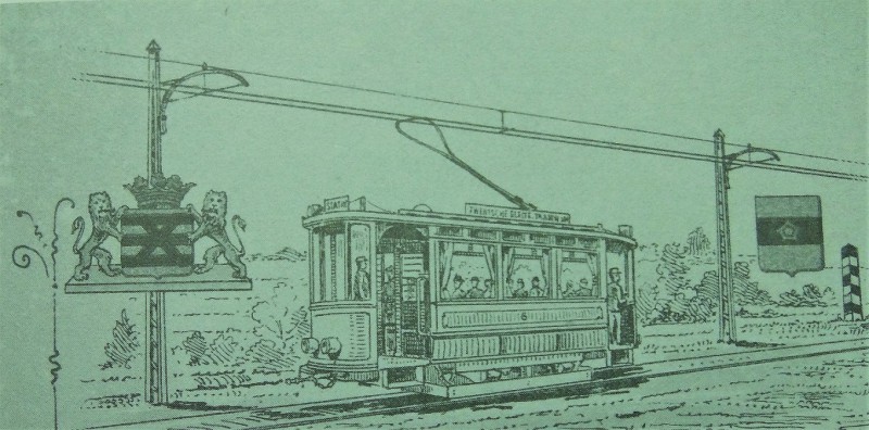 Tekening ter gelegenheid van de opening van de tramlijn Enschede Glanerbrug Met afbeeldingen van de gemeentewapens van Enschede en Lonneker..jpg