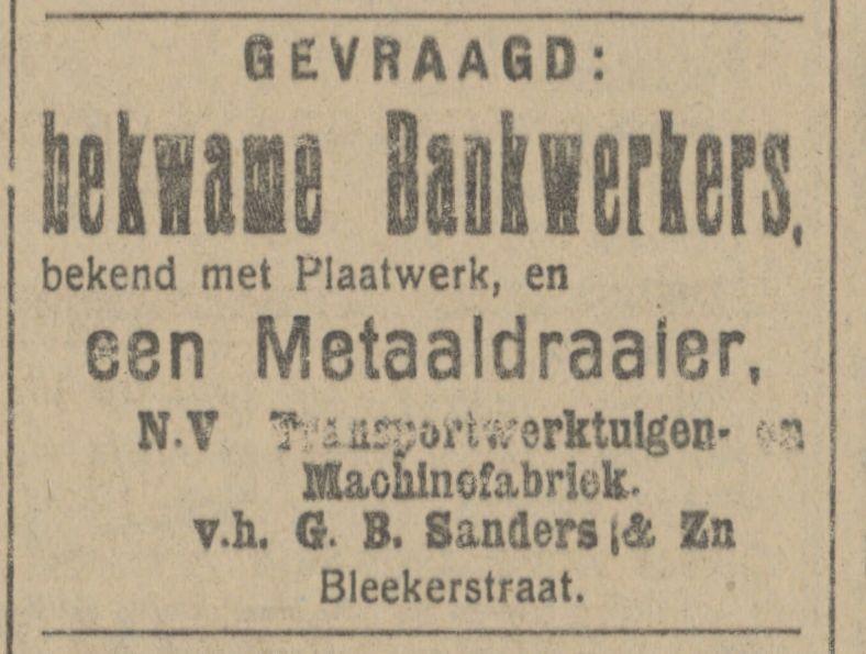 Bleeekerstraat Traansportwerktuigen- en Machinefabriek v.h. G.B. Sanders en Zoon advertentie Tubantia 8-11-1915.jpg