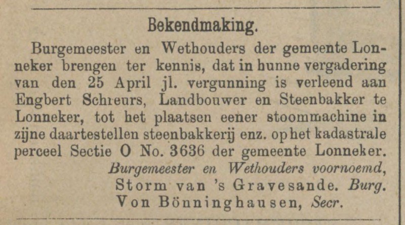 Engbert Schreurs steenbakker krantenbericht Tubantia 29-4-1882.jpg