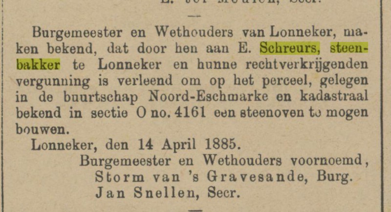E. Schreurs steenbakkerij krantenbericht Tubantia 18-4-1885.jpg