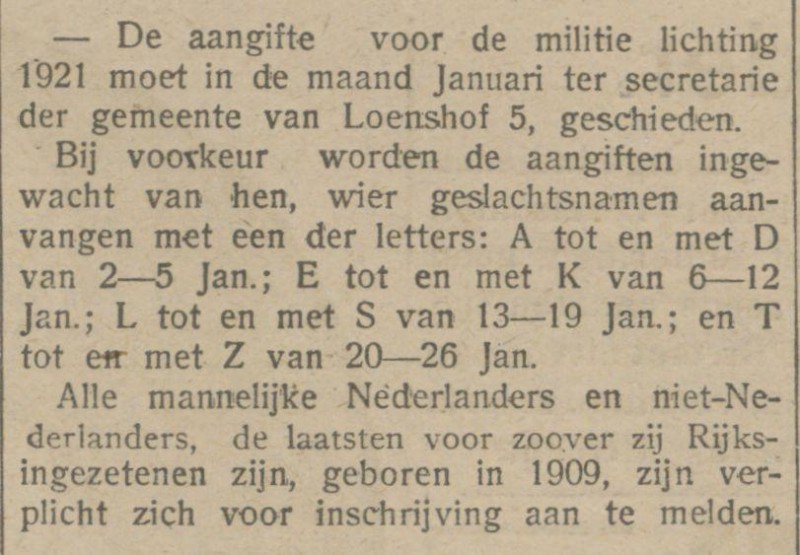 van Loenshof 5 Geeente secretarie  krantenbericht Tubantia 20-12-1919.jpg