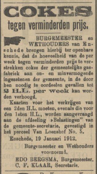 van Loenshof 5 Geeente secretarie advertentie Tubantia 20-1-1912.jpg