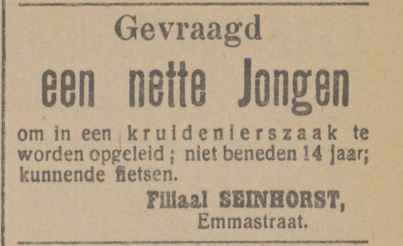 Emmastraat filiaal Seinhorst advertentie Tubantia 20-4-1915.jpg