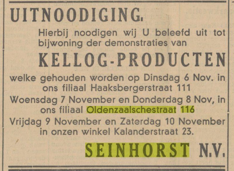 Oldenzaalschestraat 116 Seinhorst filiaal advertentie Tubantia 5-11-1934.jpg