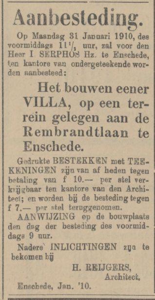 Rembrandtlaan I. Serphos Hz advertentie Tubantia 25-1-1910.jpg