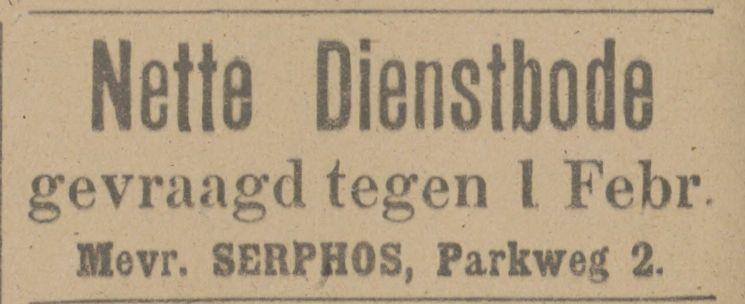 Parkweg 2 Mevr. Serphos advertentie Tubantia 29-11-1916.jpg
